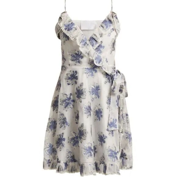 Athena Procopiou Size 2 French Fairytale Ruffle Wrap Dress Blue White Floral - Picture 1 of 14